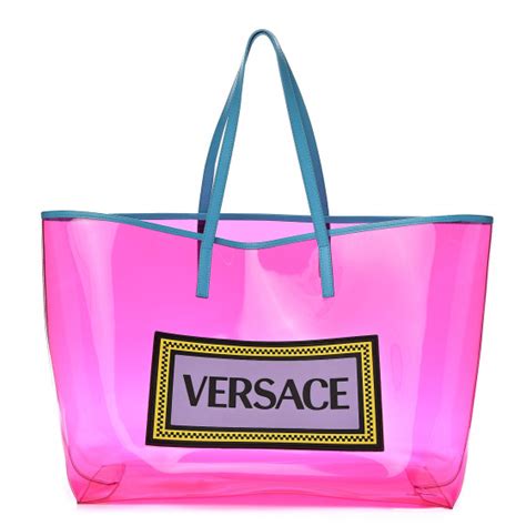 versace blue and pink 90s logo|VERSACE Vinyl Calfskin 90s Logo Tote Pink Blue .